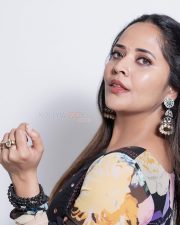 Best Telugu Supporting Actress Anasuya Bharadwaj in a Floral Printed Anarkali Suit Photos 02