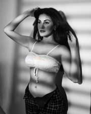 Bold Amyra Dastur in a Black and White Portrait wearing a White Embroidered Crop Top with a Checkered Bottom Photos 02