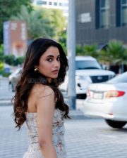 Charming and Graceful Priyanka Mohan in a Strapless Corset Dress with a Rose Pastel Print Photos 01