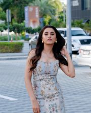 Charming and Graceful Priyanka Mohan in a Strapless Corset Dress with a Rose Pastel Print Photos 04