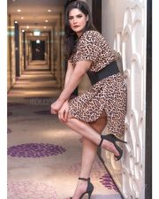 Chic and Trendy Zareen Khan in an Animal Printed Short Dress Pictures 02