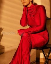 Classy Nimrat Kaur in a Red Bodycon Dress Photos 03