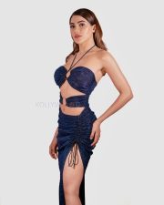 Curvy and Sexy Nikki Tamboli in a Blue Deep Neck Outfit Pictures 02