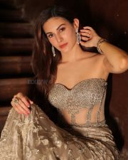 Dazzling Actress Amyra Dastur in a Gold Beaded Strapless Gown Photos 02