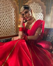 Dazzling Mouni Roy in a Red Wedding Lehenga Photos 02