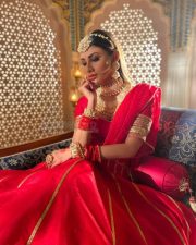 Dazzling Mouni Roy in a Red Wedding Lehenga Photos 03