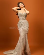 Desirable Nikki Tamboli in a Shimmering Silver Embellished Gown with a Corset Style Bodice Photos 05
