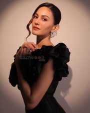 Elegant Actress Amyra Dastur in a Black Backless Ruffle Gown Photos 04