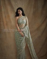 Elegant Actress Amyra Dastur in a Sage Green Embroidered Saree Photos 01