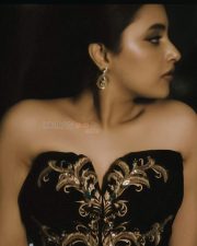 Elegant Priyanka Mohan in a Black Strapless Embroidered Gown Pictures 01
