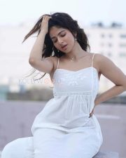 Enchanting Actress Iswarya Menon in a White Embroidered Spaghetti Strap Sundress Photos 02