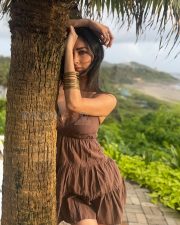 Enchanting Actress Mouni Roy in a Brown Strapless Mini Dress Photos 02