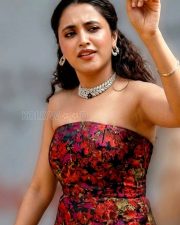 Enchanting Actress Priyanka Mohan in a Red Floral Strapless Dress Photos 03