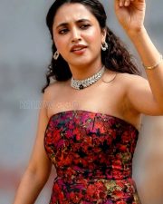 Enchanting Actress Priyanka Mohan in a Red Floral Strapless Dress Photos 03