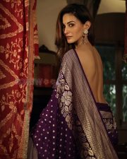 Enchanting Amyra Dastur Back in a Purple Banarasi Saree Backless Blouse Photos 01