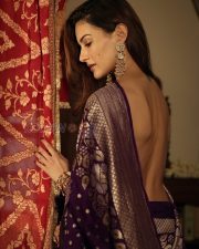 Enchanting Amyra Dastur Back in a Purple Banarasi Saree Backless Blouse Photos 02