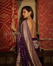 Enchanting Amyra Dastur Back in a Purple Banarasi Saree Backless Blouse Photos 03