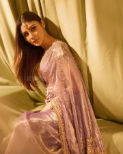 Glam Mouni Roy in a Lavender Tissue Silk Saree for Diwali Pictures 01