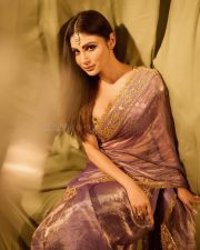 Glam Mouni Roy in a Lavender Tissue Silk Saree for Diwali Pictures 04
