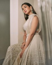 Glamorous Sonal Chauhan in an Embroidered Ivory Lehenga and Blouse Photos 03