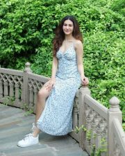 Glamourous Amyra Dastur in a Blue Floral Thigh Slit Dress Pictures 04
