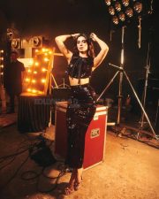 Glamourous Khushi Kapoor in a Shiny Black Crop Top and Skirt Pictures 03