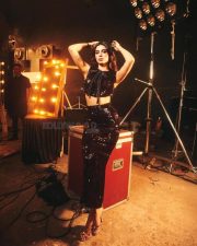 Glamourous Khushi Kapoor in a Shiny Black Crop Top and Skirt Pictures 03