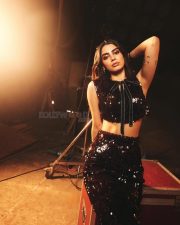 Glamourous Khushi Kapoor in a Shiny Black Crop Top and Skirt Pictures 04