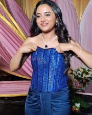 Gorgeous Priyanka Arul Mohan in a Strapless Blue Corset Top with Matching Skirt at Zee Apsara Awards Event Photos 01