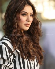 Hansika Motwani in a Black and White Striped Shirt Picture 01
