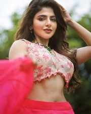 Hot Mallu Actress Iswarya Menon in a Pink Lehenga with a Floral Blouse Photos 01