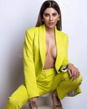 Hot Nikki Tamboli Topless in a Blazer Photos 02