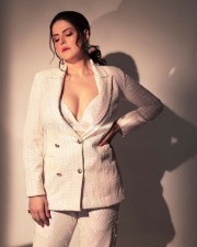 Hum Bhi Akele Tum Bhi Akele Actress Zareen Khan in White Formal Dress Photoshoot Pictures 02