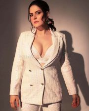 Hum Bhi Akele Tum Bhi Akele Actress Zareen Khan in White Formal Dress Photoshoot Pictures 03