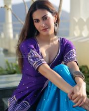 Indian Heroine Amyra Dastur in a Purple and Blue Sharara Suit Pictures 04