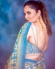 Indian Television Presenter Anasuya Bharadwaj in a Blue and White Saree Pictures 01
