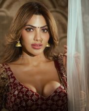 Irresistible Nikki Tamboli in a Red Lehenga Photos 01