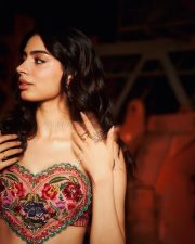 Loveyapa Actress Khushi Kapoor in a Two Piece Lehenga with a Heart Shaped Blouse Pictures 03