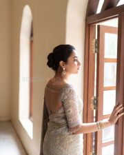 Made in Korea Actress Priyank Mohan in an Embroidered Silver Saree with Matching Blouse Photos 01
