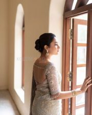 Made in Korea Actress Priyank Mohan in an Embroidered Silver Saree with Matching Blouse Photos 01