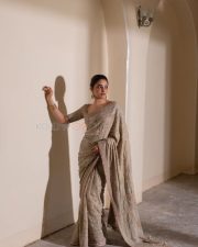 Made in Korea Actress Priyank Mohan in an Embroidered Silver Saree with Matching Blouse Photos 04