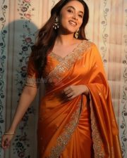 Made in Korea Actress Priyanka Mohan in an Orange Saree with Embroidered Details Photos 04
