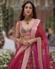 Magnificent Sonal Chauhan Cleavage in a Pink Embroidered Lehenga Photos 03