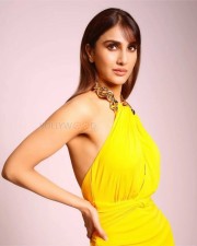 Model Vaani Kapoor in a Yellow Drape Dress Photos 01