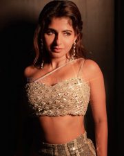 Monsoon Mangoes Actress Iswarya Menon in a Silver Hand Embroidered Bustier Crop Top with a Matching Mini Skirt Pictures 03