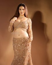 Mumbai Actress Amyra Dastur in a Golden Full Sleeved Blouse and Skirt Photos 01