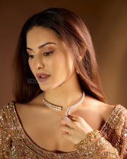 Mumbai Actress Amyra Dastur in a Golden Full Sleeved Blouse and Skirt Photos 04