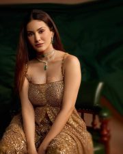Mumbai Actress Amyra Dastur in a Golden Full Sleeved Blouse and Skirt Photos 08