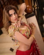 Radiant Actress Nikki Tamboli in a golden embroidered lehenga Photos 01
