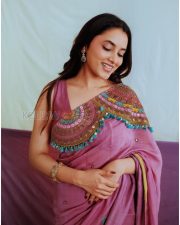 Radiant Actress Priyanka Mohan in a Dusty Pink Embroidered Tassel Saree Photos 04